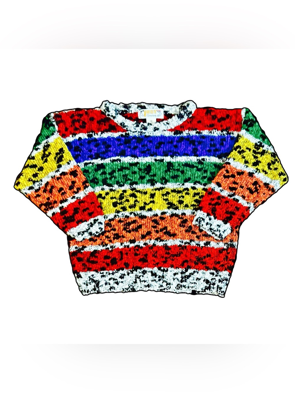Just Cristina Vintage Mob Wife Striped Leopard-Print Sweater M